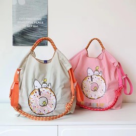 [TETEOLALA] Beautiful packaging, M size, embroidered eco bag, foldable, nylon material, shoulder strap, shoulder bag, can be worn crossbody, washable, waterproof and stain-resistant, shopping bag