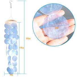 Vindar Wind Chimes for Outside, Handcrafted Shell Windchime Ocean Style Chime for Indoor Outdoors Decor, Garden Decor Gift for Women, Mom, Grandma (Sky Blue)