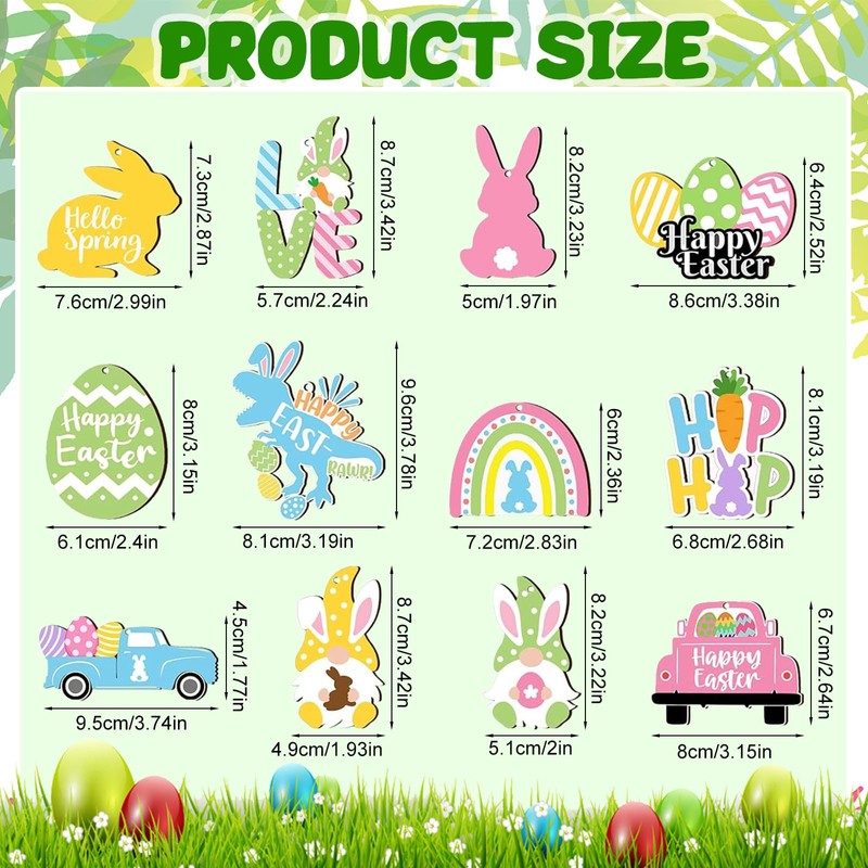 WEINIBAO Wooden Easter Pendants, Pack of 24 Wooden Easter Pendants,