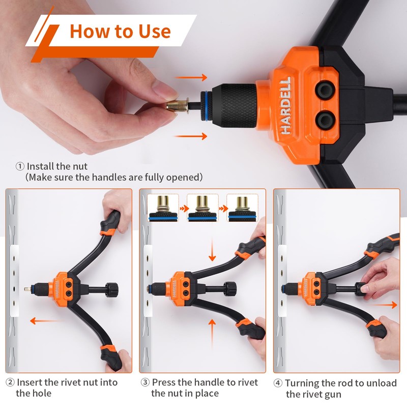 HARDELL Rivet Nut Tool, 14" Rivnut Tool with 100 Pcs