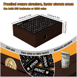 Money Saving Box, Unbreakable Piggy Bank for Adults and Kids, Cash Vault Wooden Savings Box, Wooden Money Box for Cash, Coin Bank for Boys Girls, 10000 Savings Challenge Box with 8 Saving Targets, BN