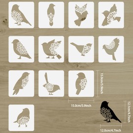 FINGERINSPIRE Pack of 12 Bird Stencils 15 x 15 cm Bird Silhouette Stencil Plastic Birds with Flowers Pattern Stencil Reusable Stencil for Painting Baking Crafts Wall Furniture Decoration