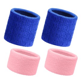 Flintronic Wristbands Set, 4PC Sports Sweatbands Men Women, Sweat Wrist Sweatbands, Soft Thickened for Basketball Gym Gymnastics Tennis Soccer（Blue+Pink)