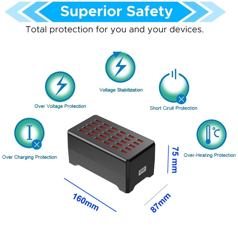 Balabaxer USB-Ladestation, 30 Ports 150 W/30 A, USB-Ladestation mit mehreren