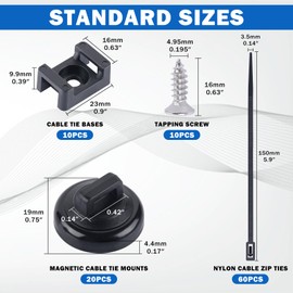 Taiidaues 20 PCS Magnetic Zip Tie Mounts Base Neodymium Magnets & 60 PCS Releasable Cable Zip Ties & 20 PCS Cable Zip Tie Saddle Type Mounts Base with Tapping Screws for Cable Wire(4.5KG 100 Pack)