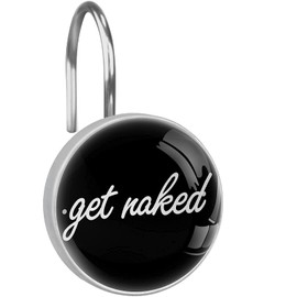 C.IOPMNU 12pcs Funny Shower Curtain Hooks, Black Shower Curtain Rings Roller, Stainless Steel Round Shower Rings Hangers for Bathroom Curtains Rods