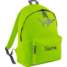 ShirtInStyle Kinder Rucksack Wolf mit Name veredelt, Wunschtext individuell, ideal für Kita, Sport und Freizeit, Farbe Limegreen