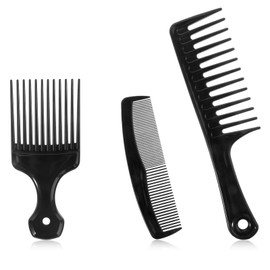 3 PCS Afro Comb, Wide Tooth Comb and Pocket Combs for Men Set, Big Tooth Comb Detangling Carbon Fiber Comb Set, Beard Pick Hair Combs for Men Barber Brush Tool for Beard, Long, Thick, Curly Afro Hair