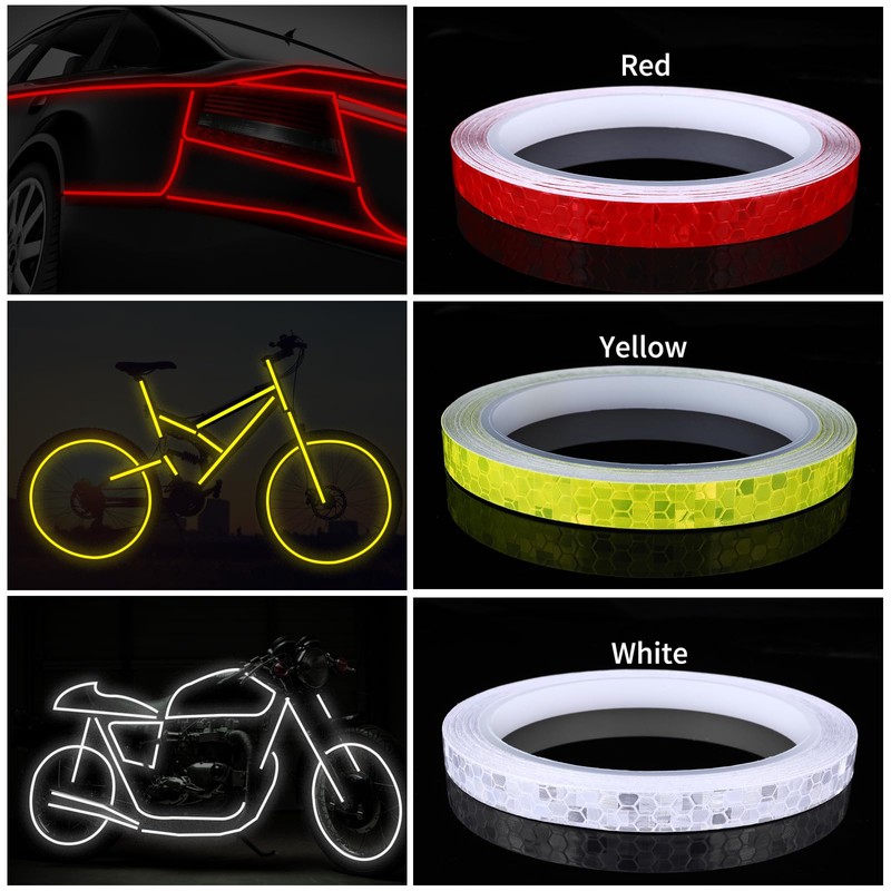 Prasacco 3 Rolls Reflective Tape, 10mmx8M High Visibility Safety Warning