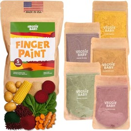 Veggie Baby Edible Finger Paint for Babies - Non Toxic Baby Safe Paint Powder, 5 Pouches, Vegan Vegetable Colors, Easy Clean, Made in USA, Creative Pl