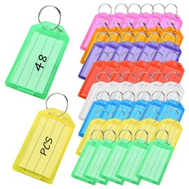 48 Pcs Heavy Duty Key Tags with Labels - Multi-Color Keyrings,Durable Key Fobs with Split Keys,Plastic Keyrings ID Tags,Top Holes Keys Labels for Luggage Pet Id Name Office Labels（8 Color）