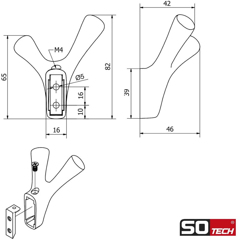 SOTECH Bico Double Hooks Matt Black 82 x 71 x