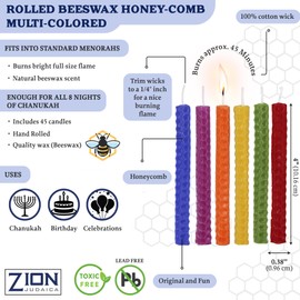 Natural Beeswax Hanukkah Candles Sweet Scented Aroma Candle Set of 45 Multicolored Chanukah Candle Set by Zion Judaica