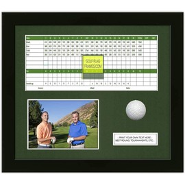 13x15 Black Golf Scorecard Golf Ball and Photo Frame, Moulding blk-004 Shadowbox, Green Mat (holds up to 6x12 card and 4x6 or 5x7 photo; card, photo & ball not incl)