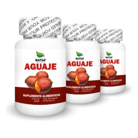 Aguaje Peruano, 300 Cápsulas (3 Frascos 100 Cap C/u), Calidad Premium, Sabor Natural