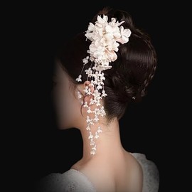 Flower Tassel Wedding Hair Clips,Flower Bridal Hair Accessory with Pearls, Pearl Hair Pieces Bridal Hair Accessory for Women