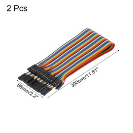 MECCANIXITY Female to Female 40Pin Breadboard Jumper Wire 2.54mm Pitch Ribbon Cable 30cm Long Electronics Breadboard Ribbon Cables for Breadboard Electronic Projects Pack of 2