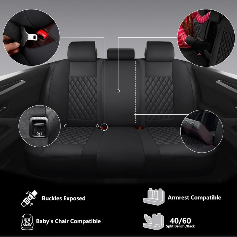 GEEYONTEK Premium Leather Car Seat Covers Full Set,Universal Fit for
