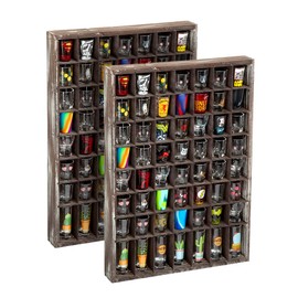 J JACKCUBE DESIGN - Shot Glasses Display Case(Set of 2) 56 Compartments Wall Mount Pint Glass Shadow Box Bar Cabinet Collection Freestanding - MK524AA