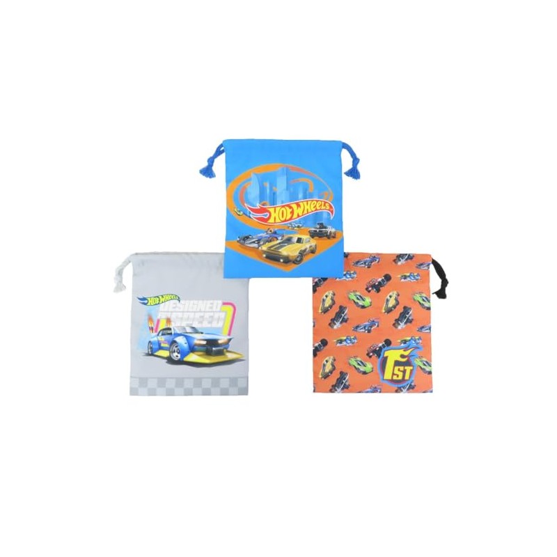 Takanami Create Drawstring Bag, Set of 3, Hot Wheels, Blue,