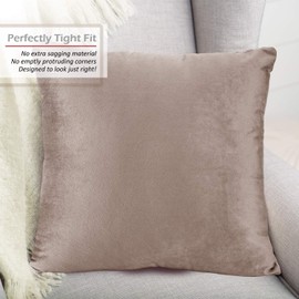 Throw Pillow Inserts Pack of 2 with Velvet Soft Solid Decorative Square Throw Pillow Covers Set for Sofa Couch Car Bedroom, 28X28 Throw Pillows Inserts with 26x26 Washable Cushion Covers, Taupe Sand