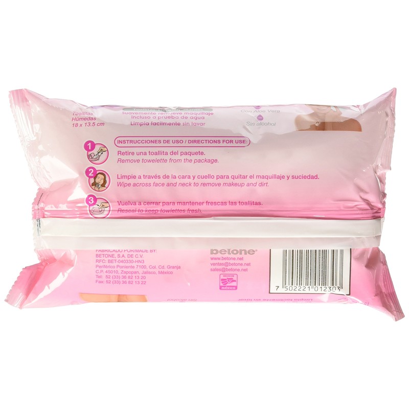 Claris Toallitas Humedas Desmaquillantes, Paquete con 40 piezas