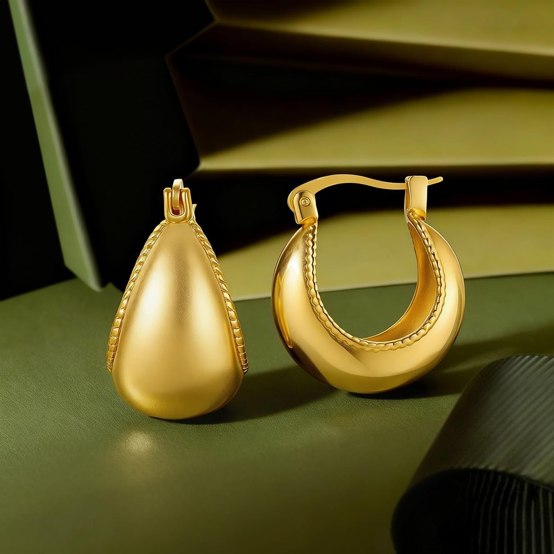 Cicy Bell 18K Gold Plated Chunky Hoop Earrings for Women