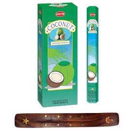 HEM Incense sticks Coconut Pack of 6 with DHS incense stick holder for Aromatherapy, Incense Spa, Yoga, Meditation, Healing, Spirituality and Relaxation…