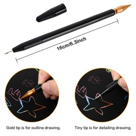 Scratch Color Pen Dual Tip/Scratch Paper Stick Stylus Tools for Art Paper Painting/Expert Edition/Black & Gold Design / 10 Pieces