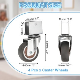 PATIKIL 2 Inch Caster Wheels, 4 Pcs Swivel Casters with 0.6" U Bracket Opening 55 Lb Capacity Per Caster for Furniture Office Chairs Carts and Cabinets, Brown