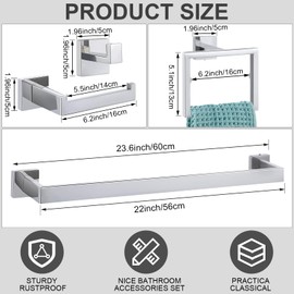 Gisafai Bathroom Hardware Accessories Set, 23.6 Inch Bath Towel Bar Kit, Stainless Steel Bathroom Hardware Set, Towel Racks for Bathroom Wall Mounted (Silver,15 Pcs)