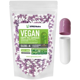 XPRS Nutra Size 4 Empty Capsules - 1000 Count Small Empty Vegan Capsules- Vegetarian Pills - DIY Vegetable Capsule Filling - Fillable Do-It-Yourself Caps for Supplements (Lavender/White)