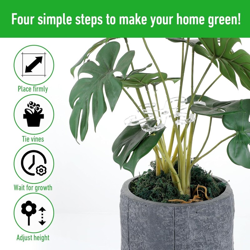 Climbing Houseplant Stem Supports,4Pcs Clear Plastic Flower Plant Growth Stake