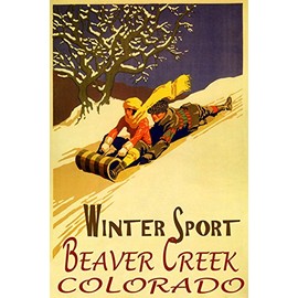 Beaver Creek Colorado Winter Sport Family Fun Sledding Down Snow Hills Toboggan Bobsled 16" X 24" Image Size Vintage Poster REPRO ON Canvas WE Have Other Sizes