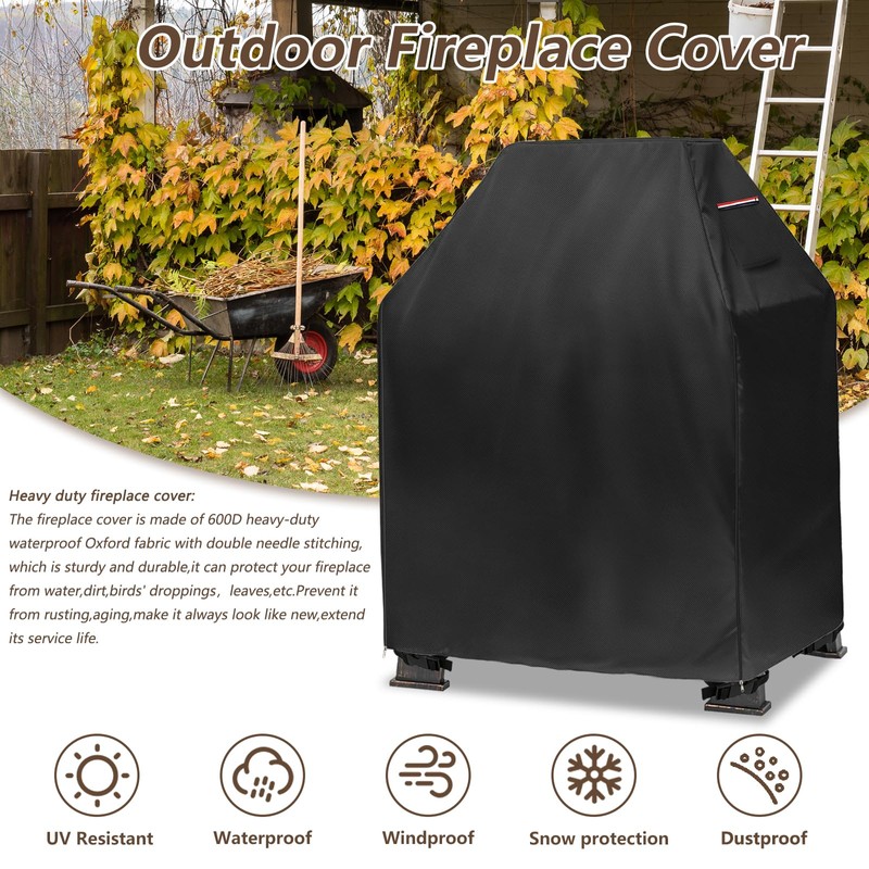 Outdoor Fireplace Cover,Heavy Duty 600D Waterproof Square Chimineas Fireplace Covers,Cover