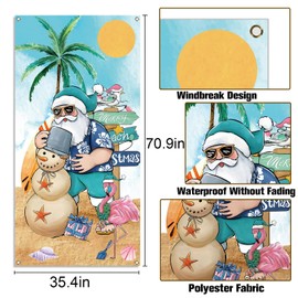 Sunwer Tropical Christmas Door Cover Summer July Beach Hawaiian Themed Party Decoration Santa Palm Tree Door Banner for Home Office Garage Door Decor