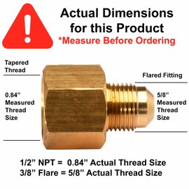 Celestial 3/8" Male Flare by 1/2" Female NPT Coupling, Brass Adapter for Outdoor Gas Fire Pits, Fireplaces, and Grills