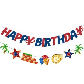 GZDUCK Hedgehog Birthday Banner- Blue Hedgehog Happy Birthday Banner, Hedgehog Birthday Decorations for Boys, Cartoon Themed Happy Birthday Sign for Boys 1st 2nd 3rd Birthday Party Baby Shower