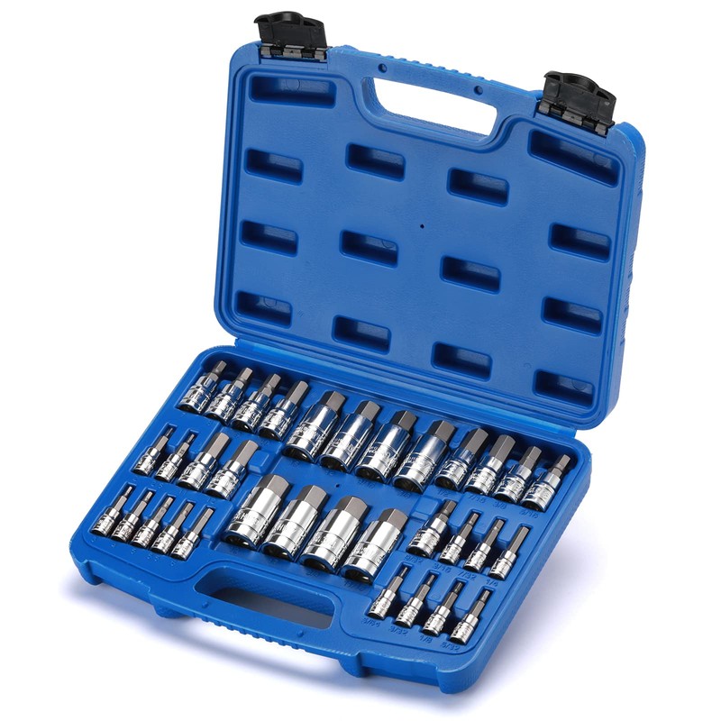 EMENTOL 33PCS Hex Bit Socket Set, 1/4", 3/8" and 1/2"
