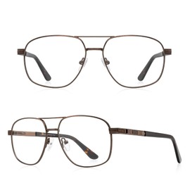 RB. Pilot Reading Glasses for Men Square Double Bridge Light Blocking Computer Readers Spring Hinge Metal Frame Acetate Legs