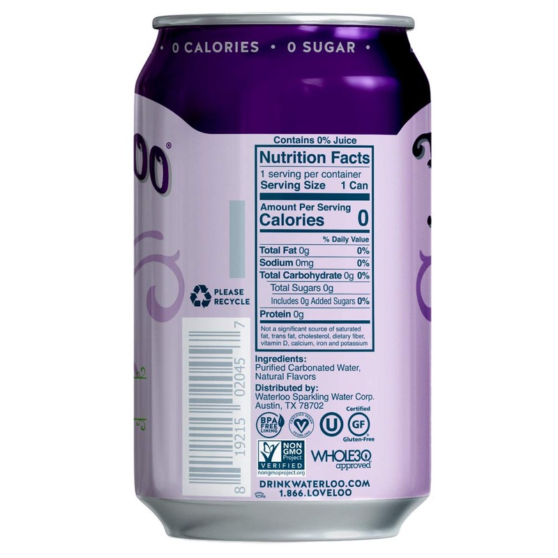 Waterloo Sparkling Water, Grape Naturally Flavored, Pack of 24, 12