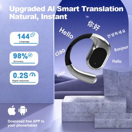 AI Language Translator Earbuds Real Time, Supports 144 Languages, Earphone 3-in-1 Accents，Headphones Language Earbud Translators Bluetooth & APP for Travel, Business, and Learning（Black）