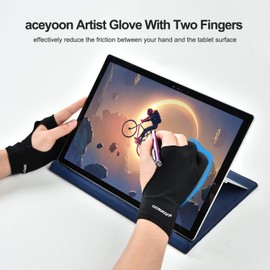 aceyoon Drawing Glove, 2 Pack Elastisch Digitale Zeichenhandschuh Zeichentablett Drawing Artist Glove Zeichnen Künstler Antifouling Handschuh für Grafiktablett Graphics Tablet (Medium/8x20.5cm)