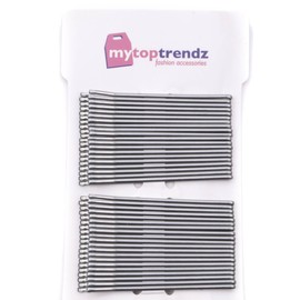 Mytoptrendz® Extra Long Metal Hair Slides Kirby Pins - White - 6 cm Flat Bobby Hair Grips, Enamel Coated - 40 Count (Silver)