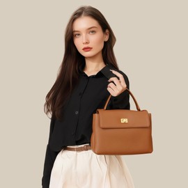 Rosvovo Genuine Leather Purse for Women with Top Handle，Leather Satchel purse Crossbody Bags Handbag with Adjustable Strap Brown