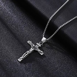 UMtrade Catholic Jesus Christ on INRI Cross Pendant Stainless Steel Crucifix Necklace 55cm Chain