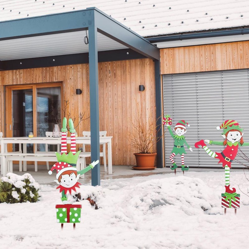 Christmas Elf Garden Stake Christmas Metal Gnome Yard Stake Wrought