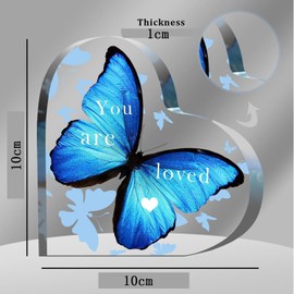 Transparent Heart Shaped Acrylic Stand, Heart Shaped Acrylic Souvenir with Butterfly, Inspirational Birthday Gift for Women, Thank You Gift, Desktop Decoration for Friends and Coworkers