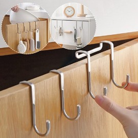 2pcs Over The Door Drawer Cabinet Hook , 304 Stainless Steel Double S-Shaped Hook Holder Hanger Metal Heavy Duty Free Punching Door Back Hanging Clothes Hook Organizer for Towel Cloth Bags Sundries