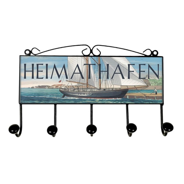 Home Port Sailing Boat Coat Hook Rail with 5 Hooks